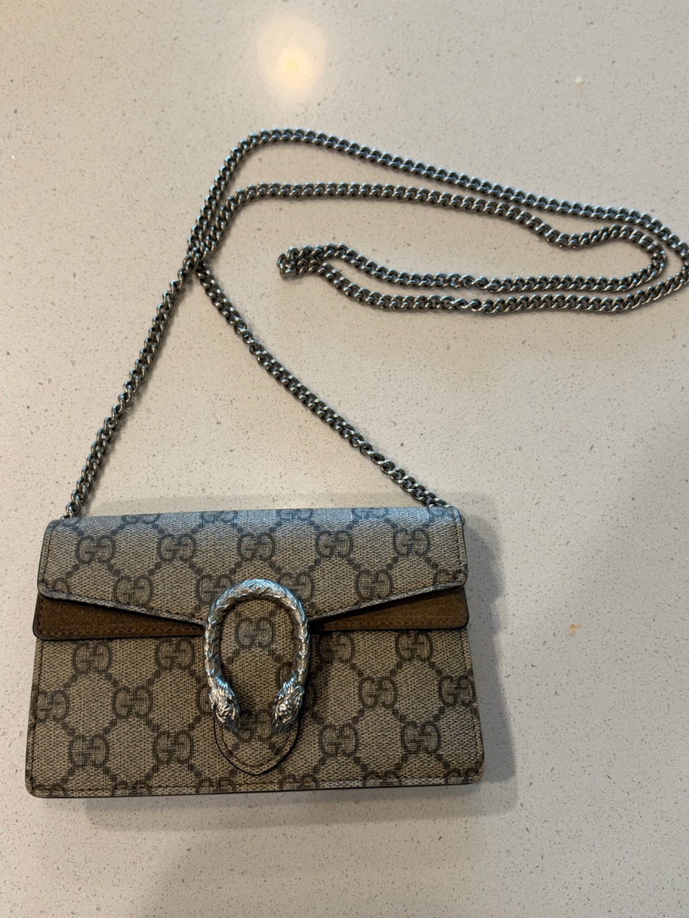 Gucci GG Supreme Crossbody Bag in Beige and Brown with Silver Hardware